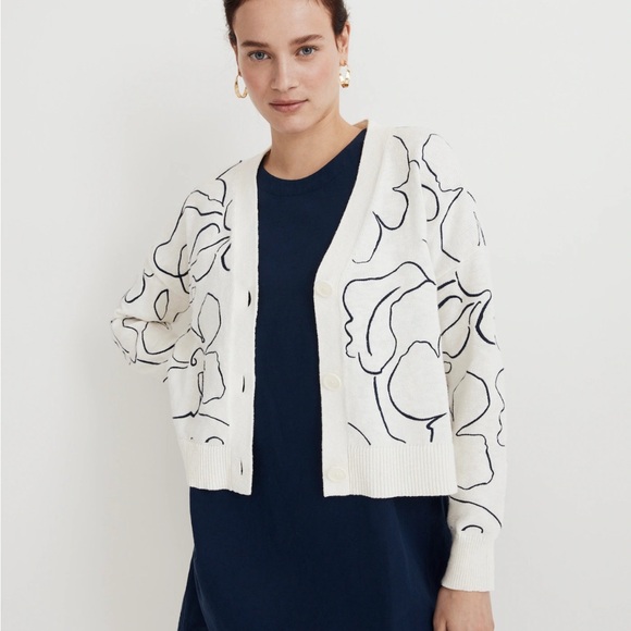 Madewell Embroidered V-Neck Cardigan Sweater in Linear Bloom. Great condition! - Picture 2 of 4